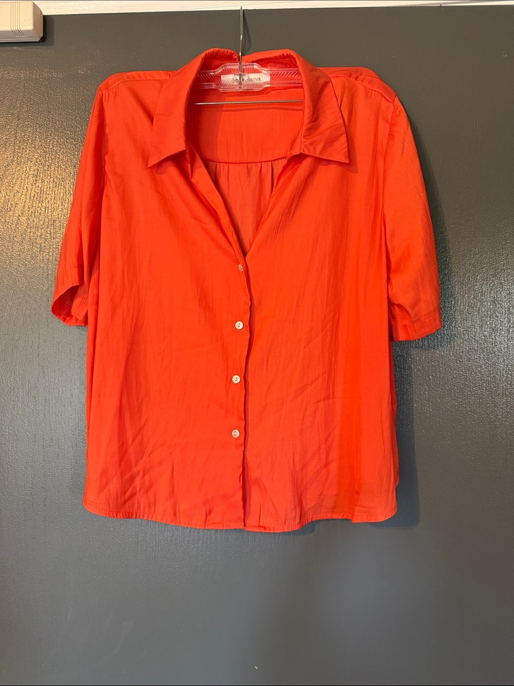 Rose & Olive Bright Orange Short Sleeve Button-Up Blouse